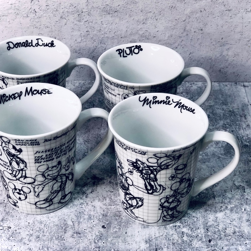 4 Disney Character Sketch Mugs BRAND NEW